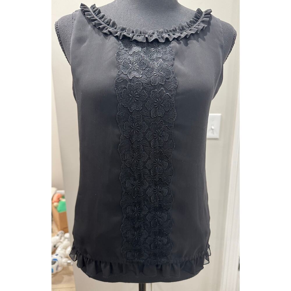 Whimsigoth Floral Tank Sheer Black Ruffle Size 4 Goth Cottagecore H&M